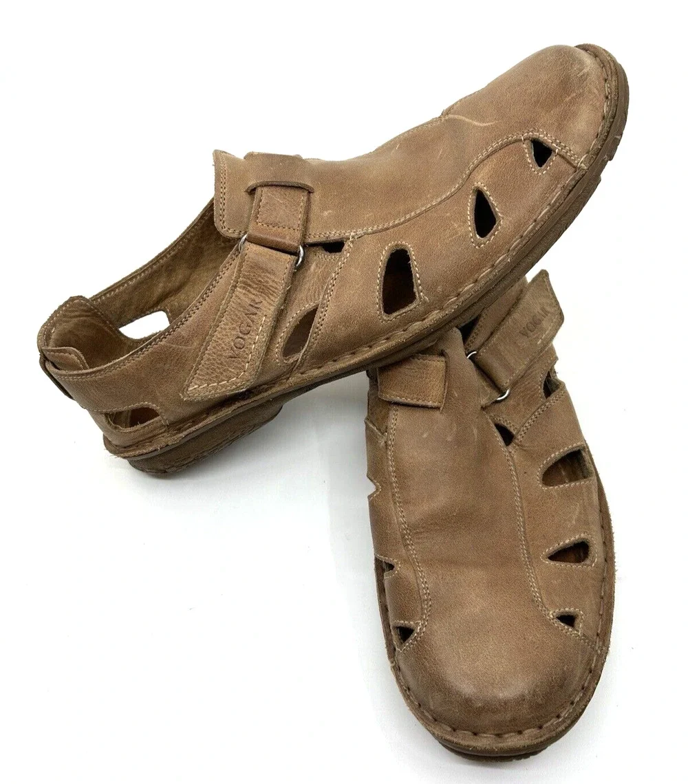 Vogar Men's Leather Closed Toe Sandals Size 12/46 Brown Lightweight Comfort